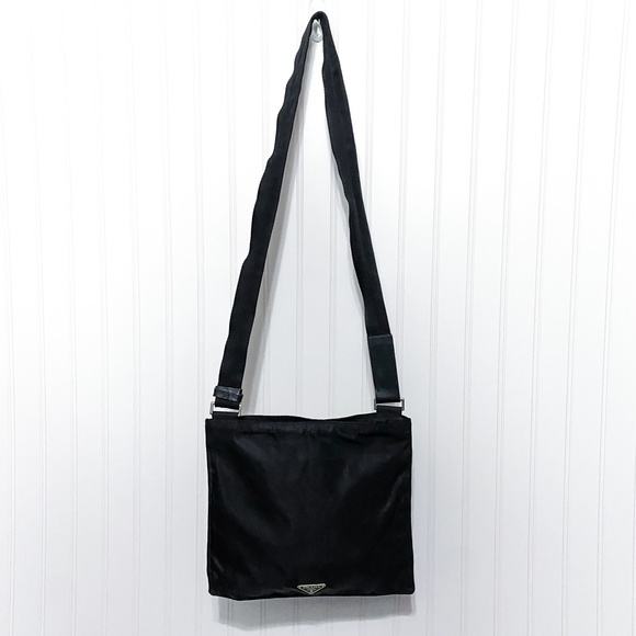 Prada Handbags - Prada Square Black Nylon Tessuto Flat Crossbody Bag Logo Emblem Purse